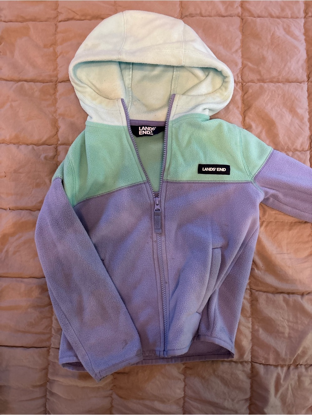 Lands' End Girls Lavender, Mint & White Fleece Zip Hoodie